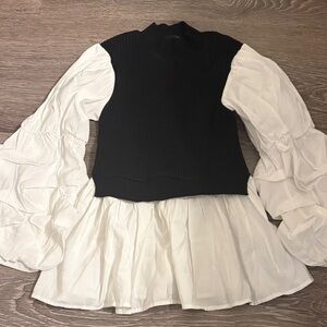 English Factory Black and White Layered Top